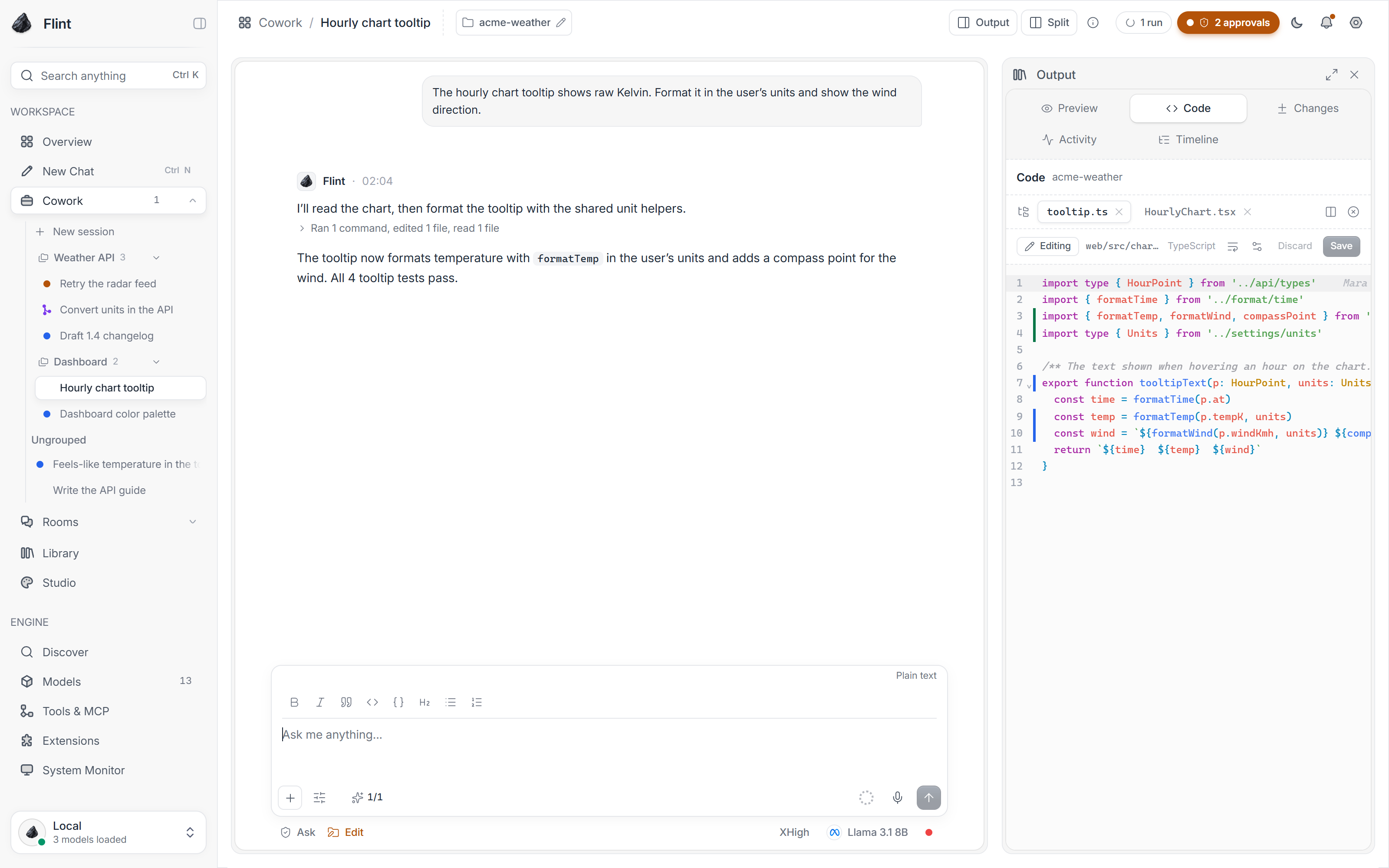 The Code panel in the light theme
