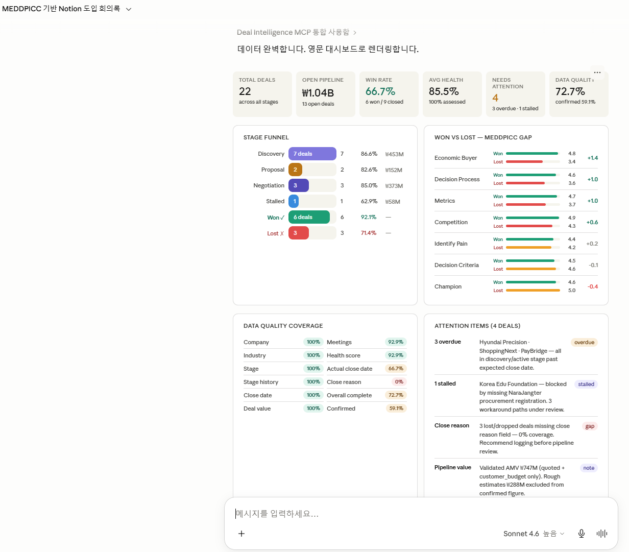 Claude in-chat rendered dashboard