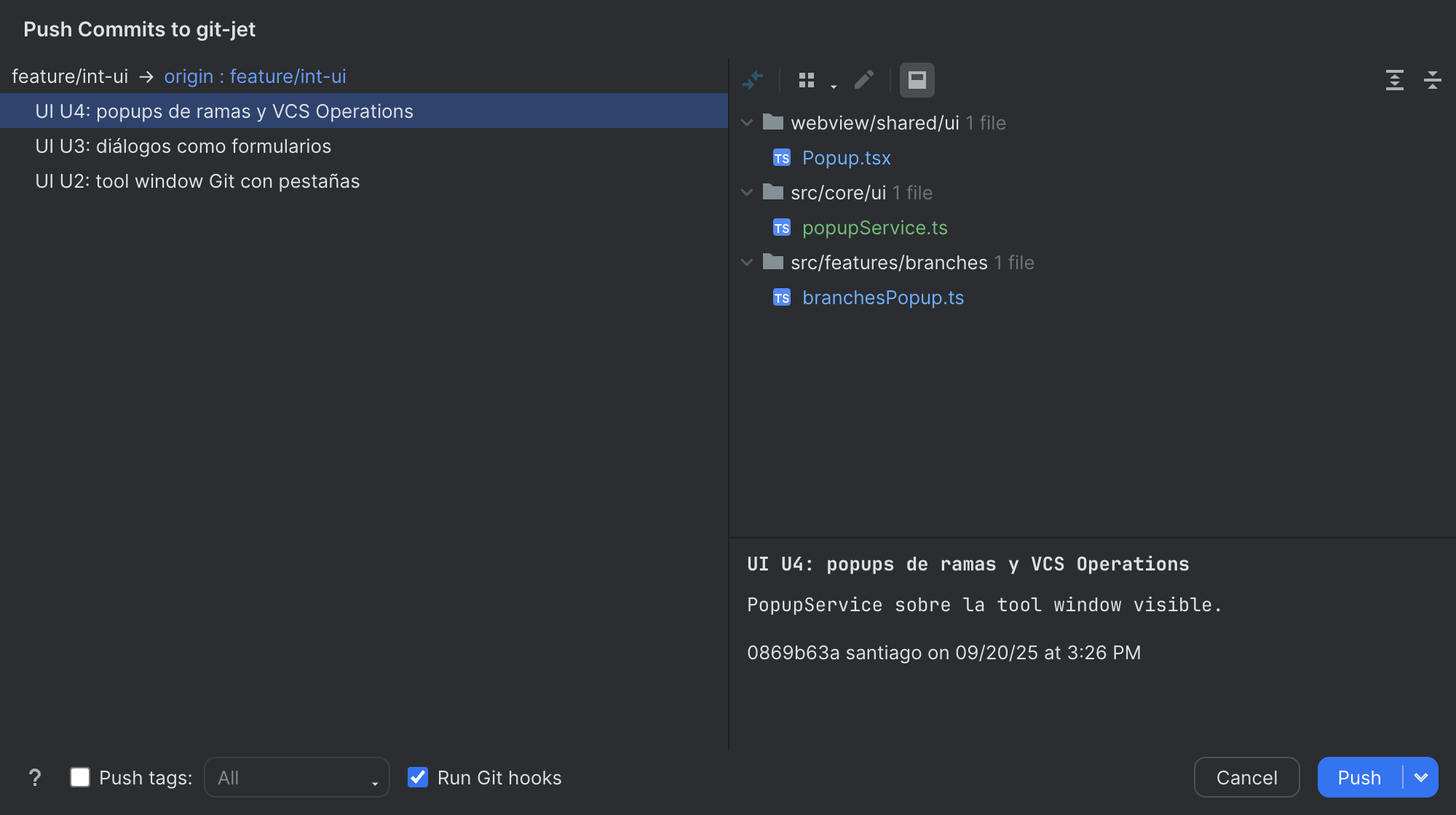 Push dialog