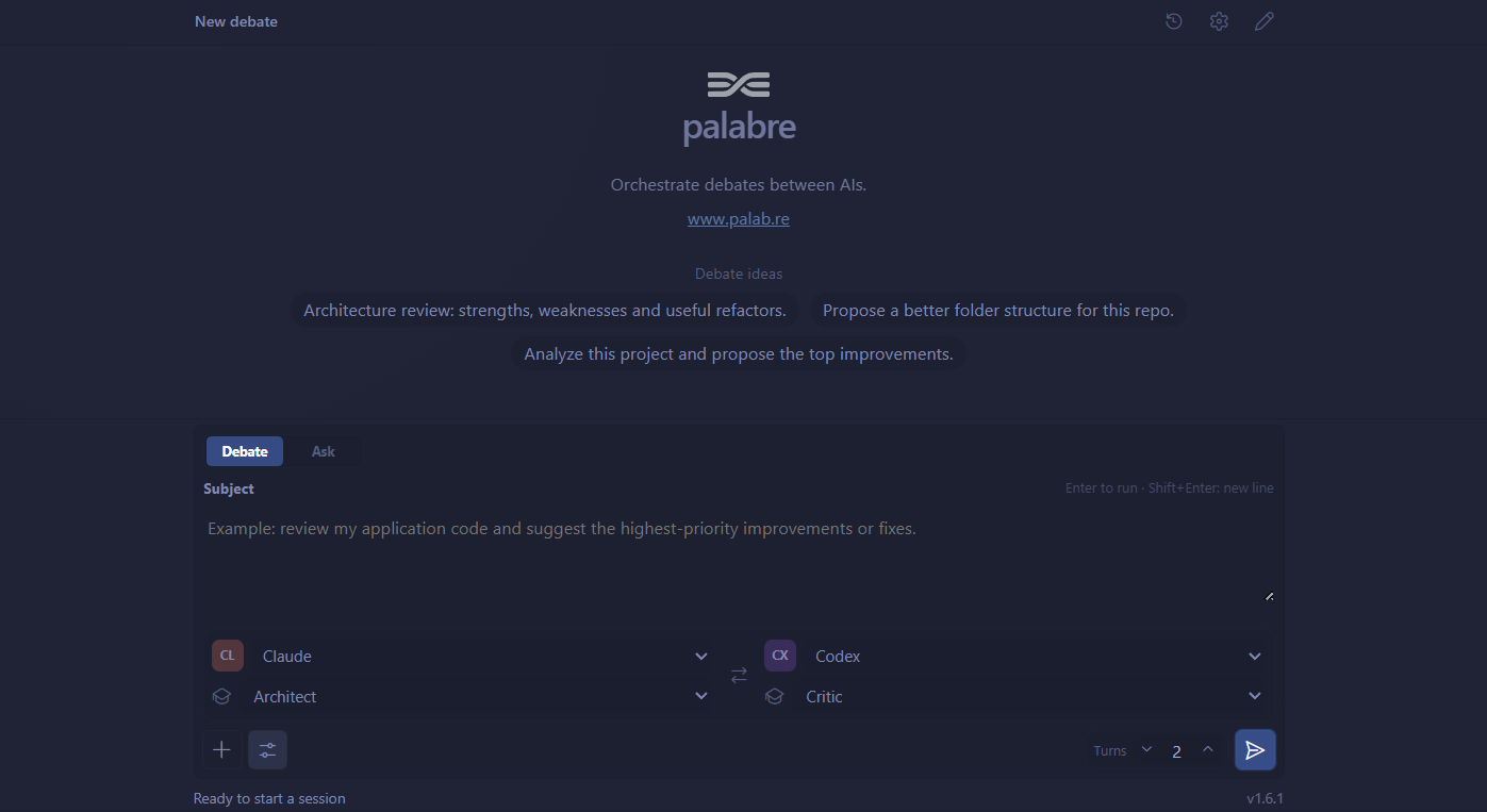 A Palabre multi-agent debate running in the VS Code sidebar
