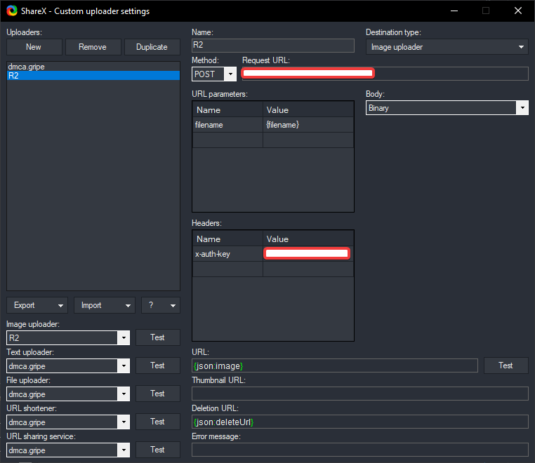 ShareX configuration for a custom Cloudflare R2 Uploader