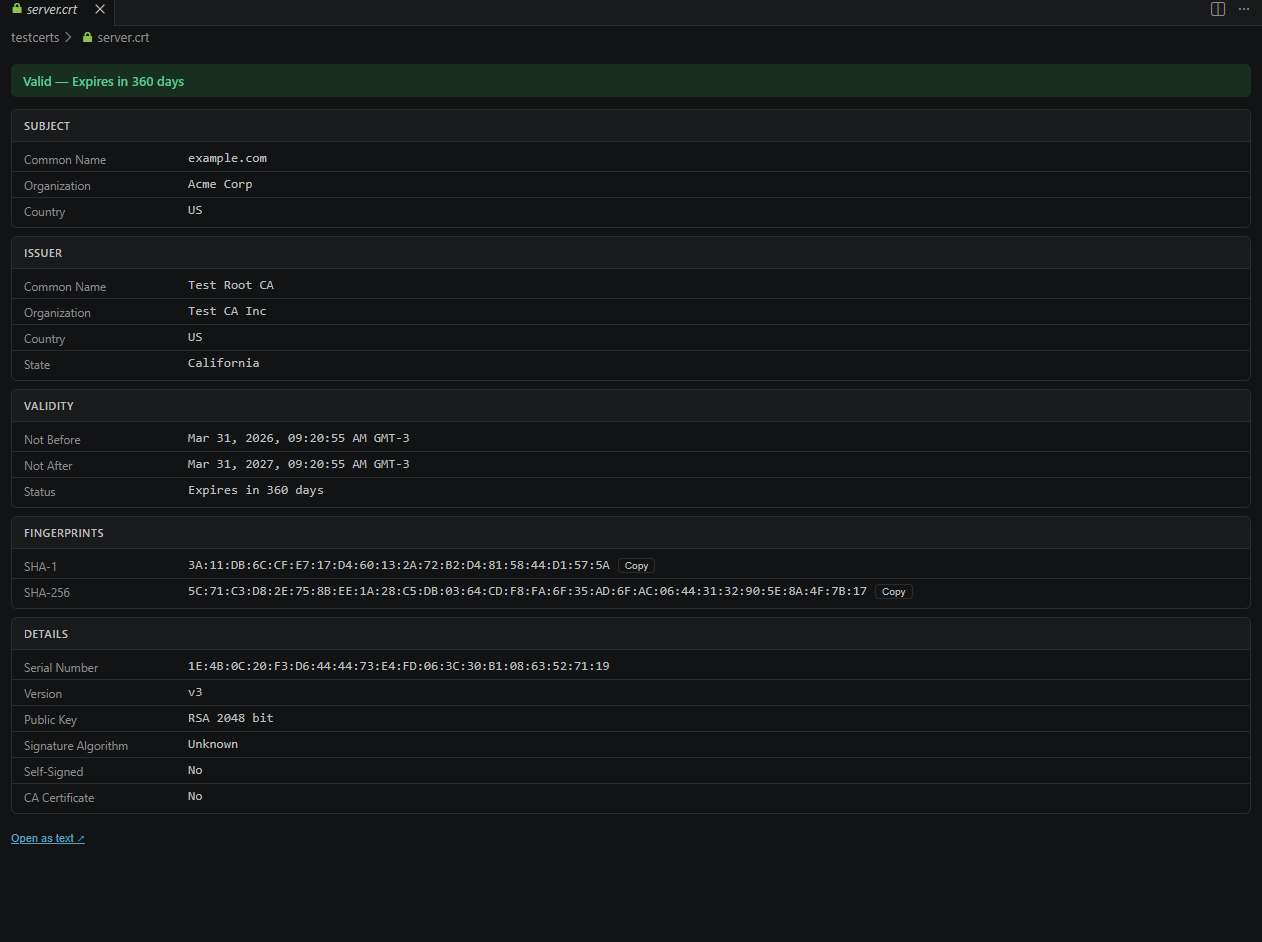 Certificate details view
