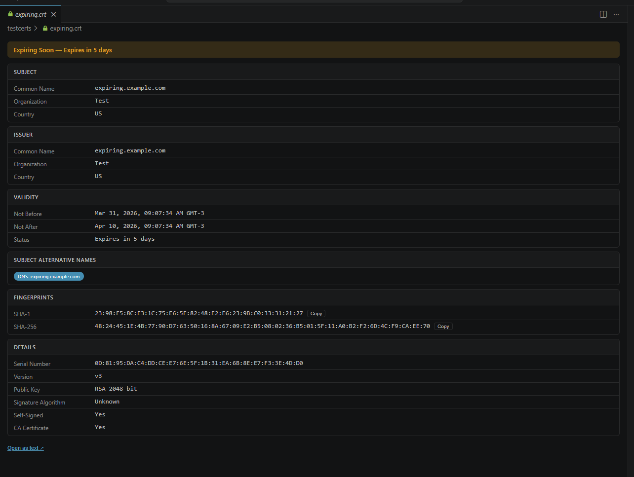 Expiry warning banner