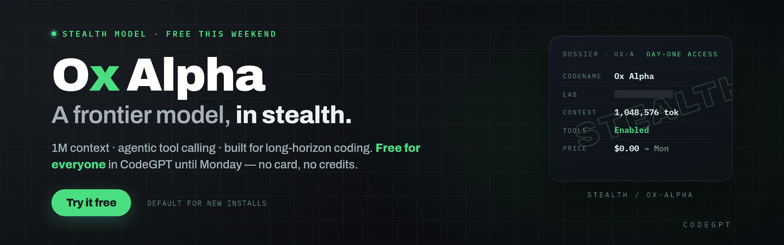 Ox Alpha — OpenRouter's stealth frontier model, free in CodeGPT this weekend