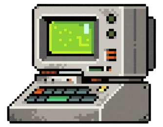 Visual asset of a pixel-art retro computer.