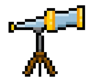 Visual asset of a pixel-art telescope.