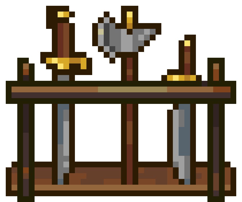 Visual asset of a pixel-art weapon rack.