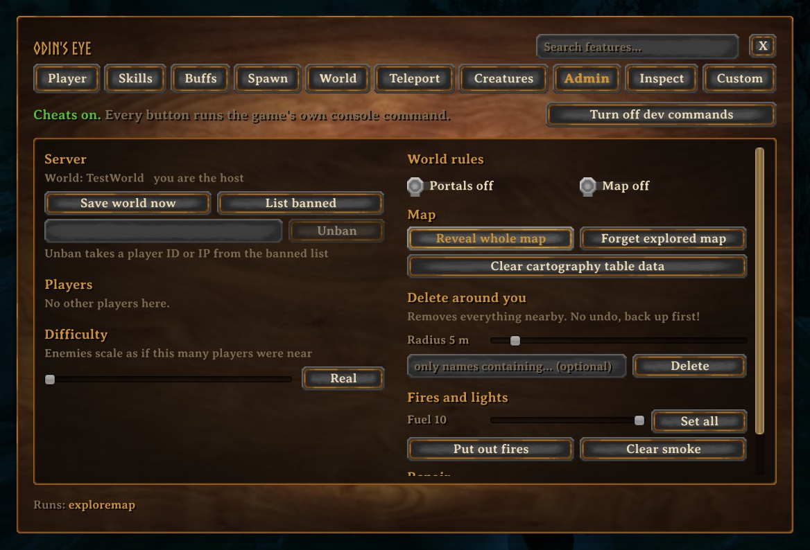 Odin's Eye: Admin tab