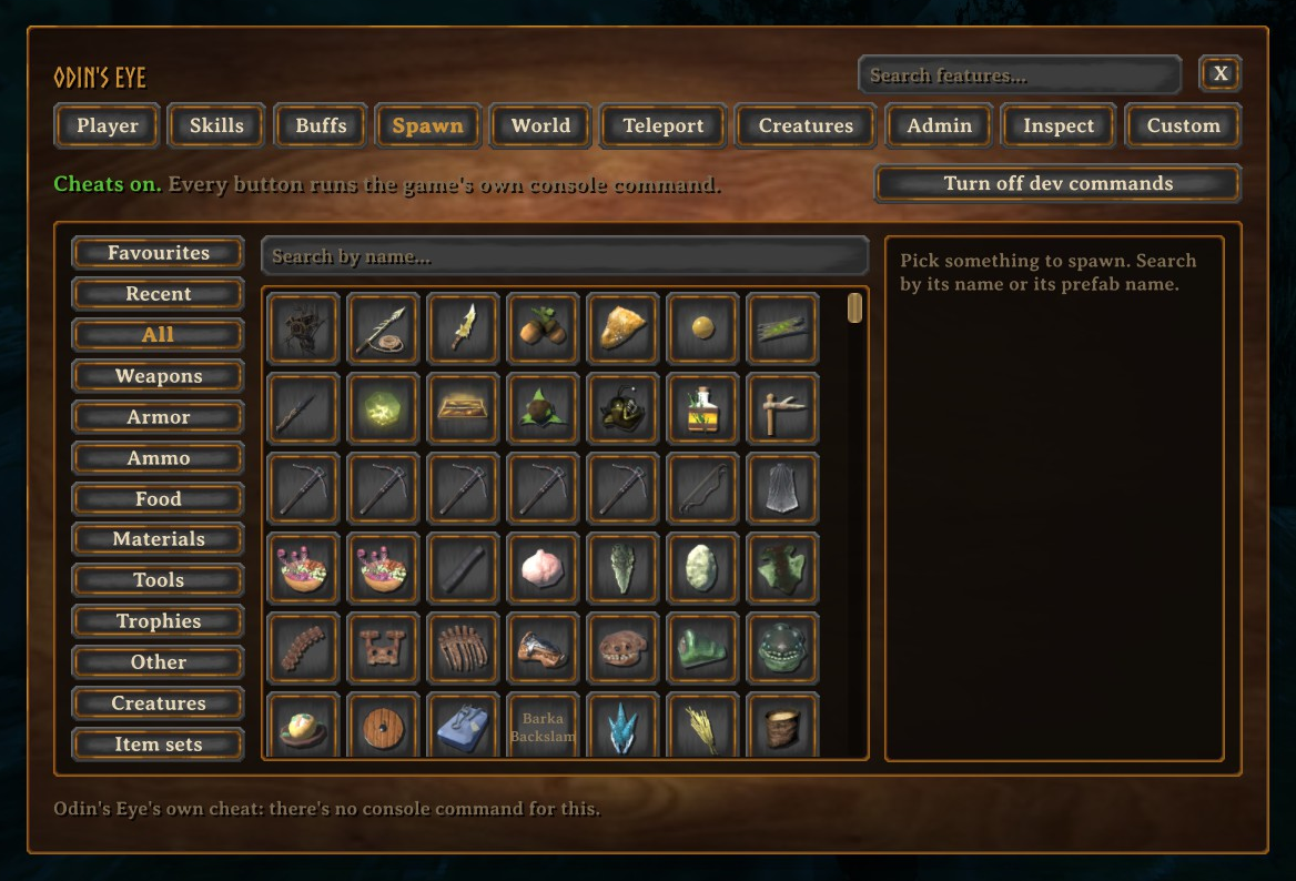 Odin's Eye: Spawn tab