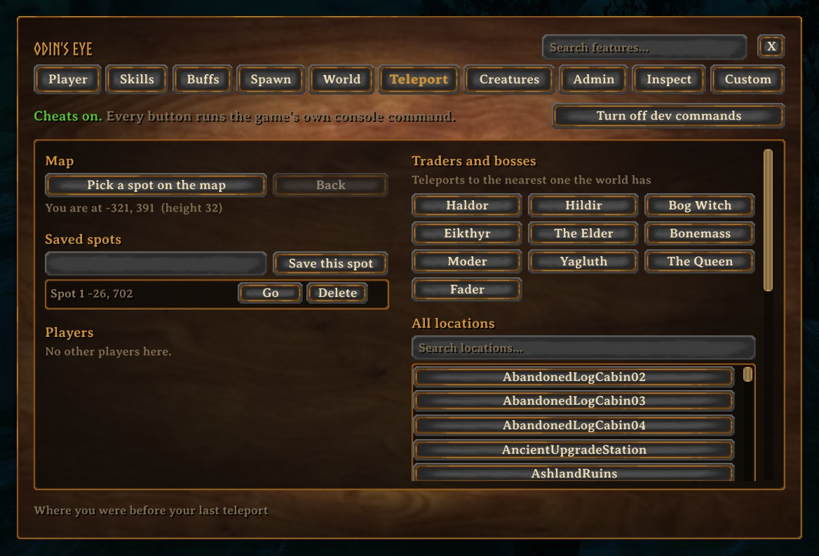 Odin's Eye: Teleport tab