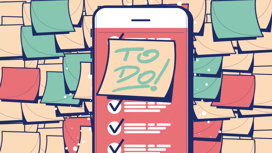 Imagem de um celular com post-it escrito "to do!"