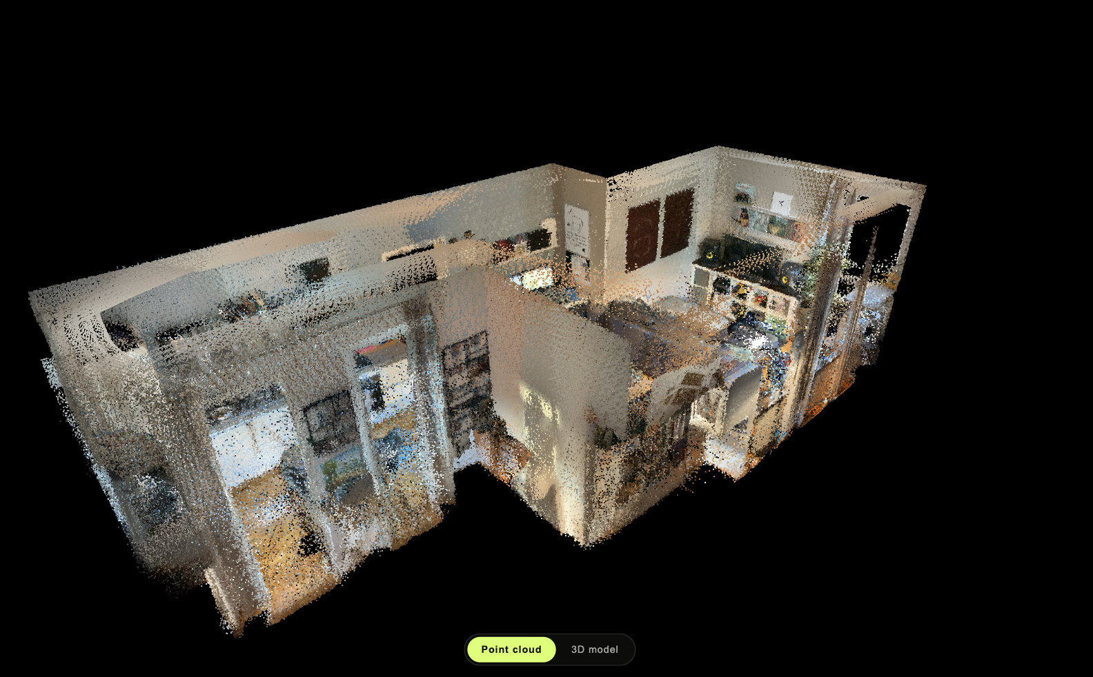 Apartment captured as a spatial point cloud in Reframe