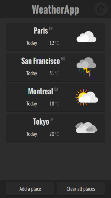 OpenWeatherApp Weather Previews Page