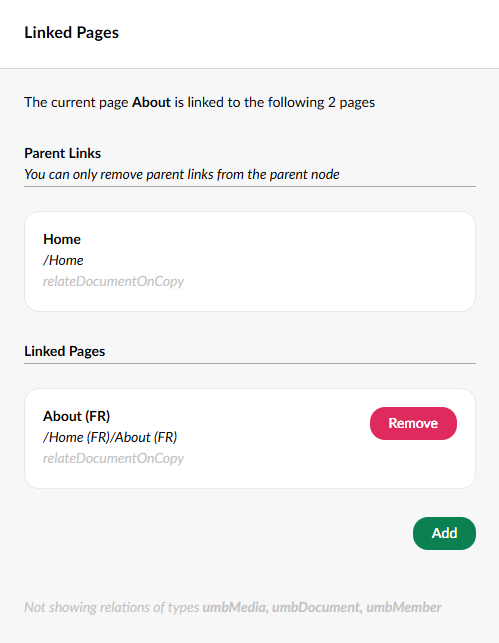 Linked pages dialog