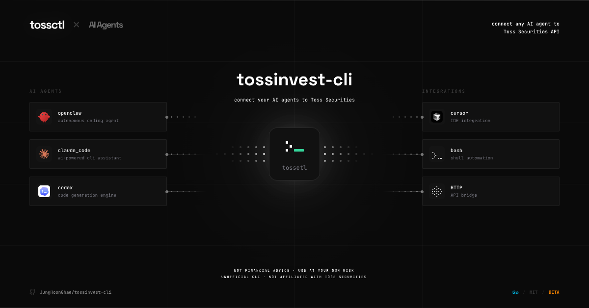 tossinvest-cli — AI 에이전트와 터미널에서 토스증권 사용하기