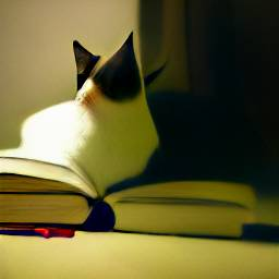 "A cat getting lost in a book."