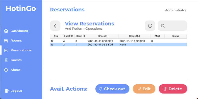 View Reservations Screen