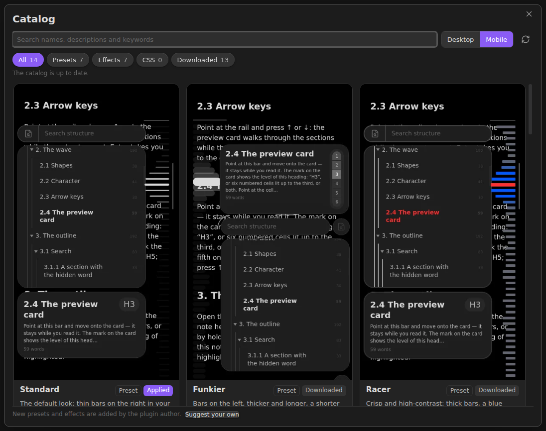 The catalog with phone screenshots