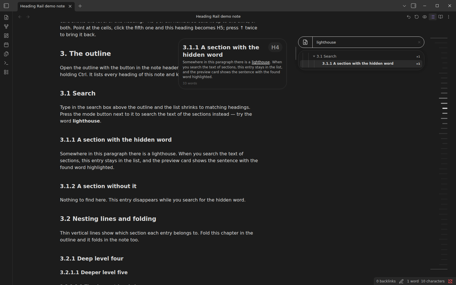 Searching the text of the sections