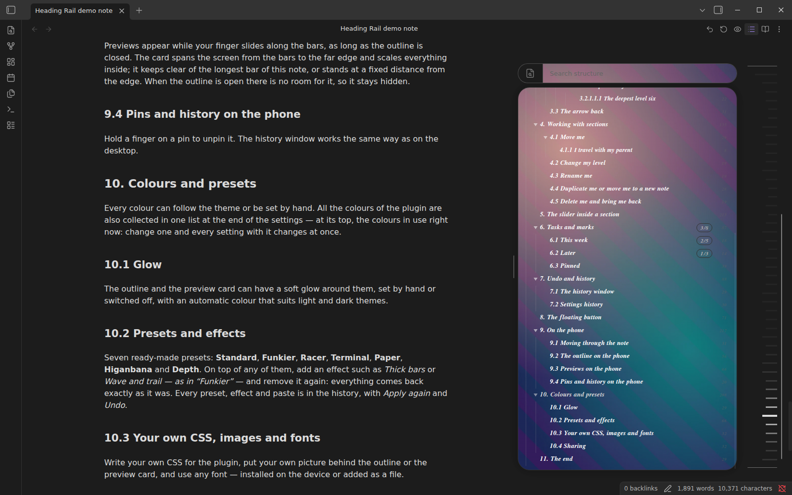 The outline with your own background picture and font
