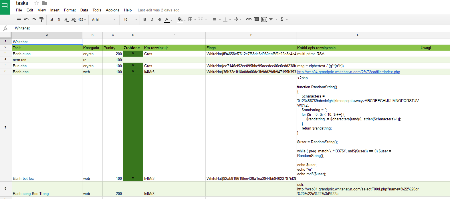 google spreadsheet screenshot