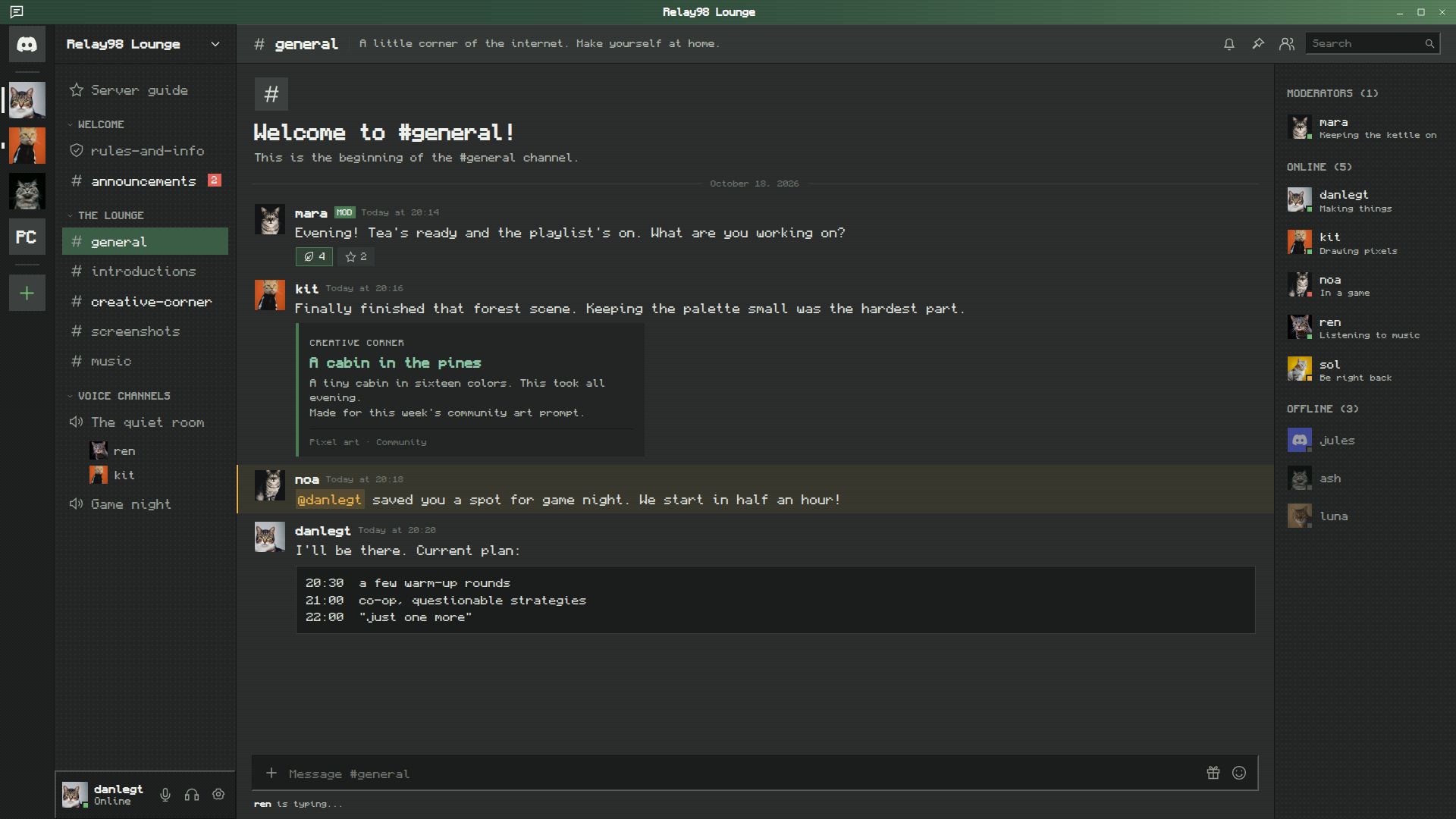 Relay98 theme in a Discord server chat
