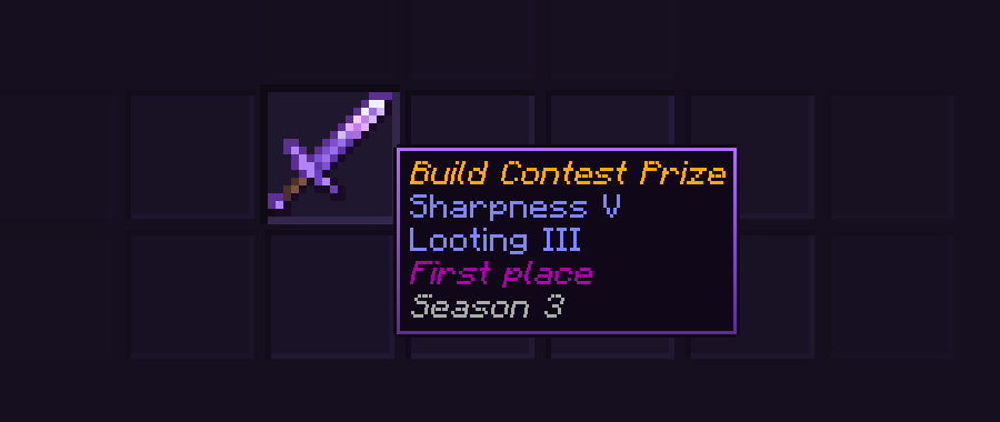 A renamed sword with enchantments and lore, and its tooltip