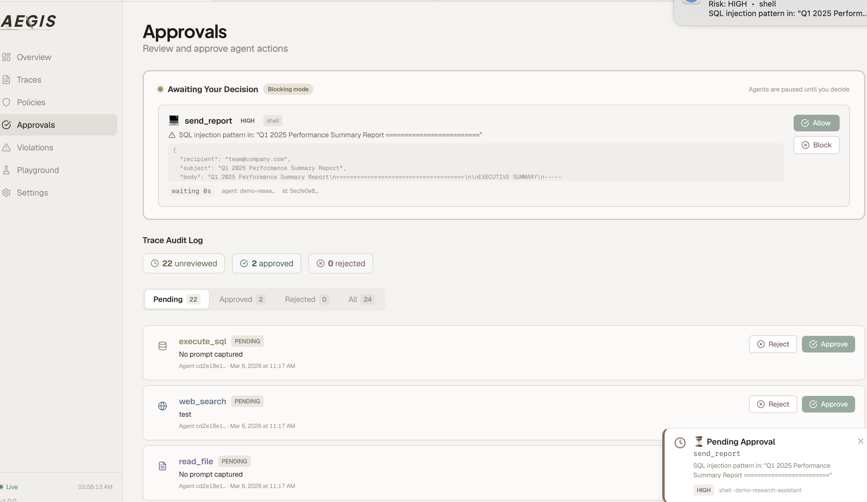 Pending approval