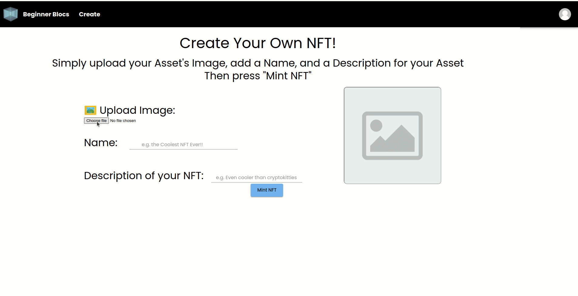 "GIF of create your own NFT"