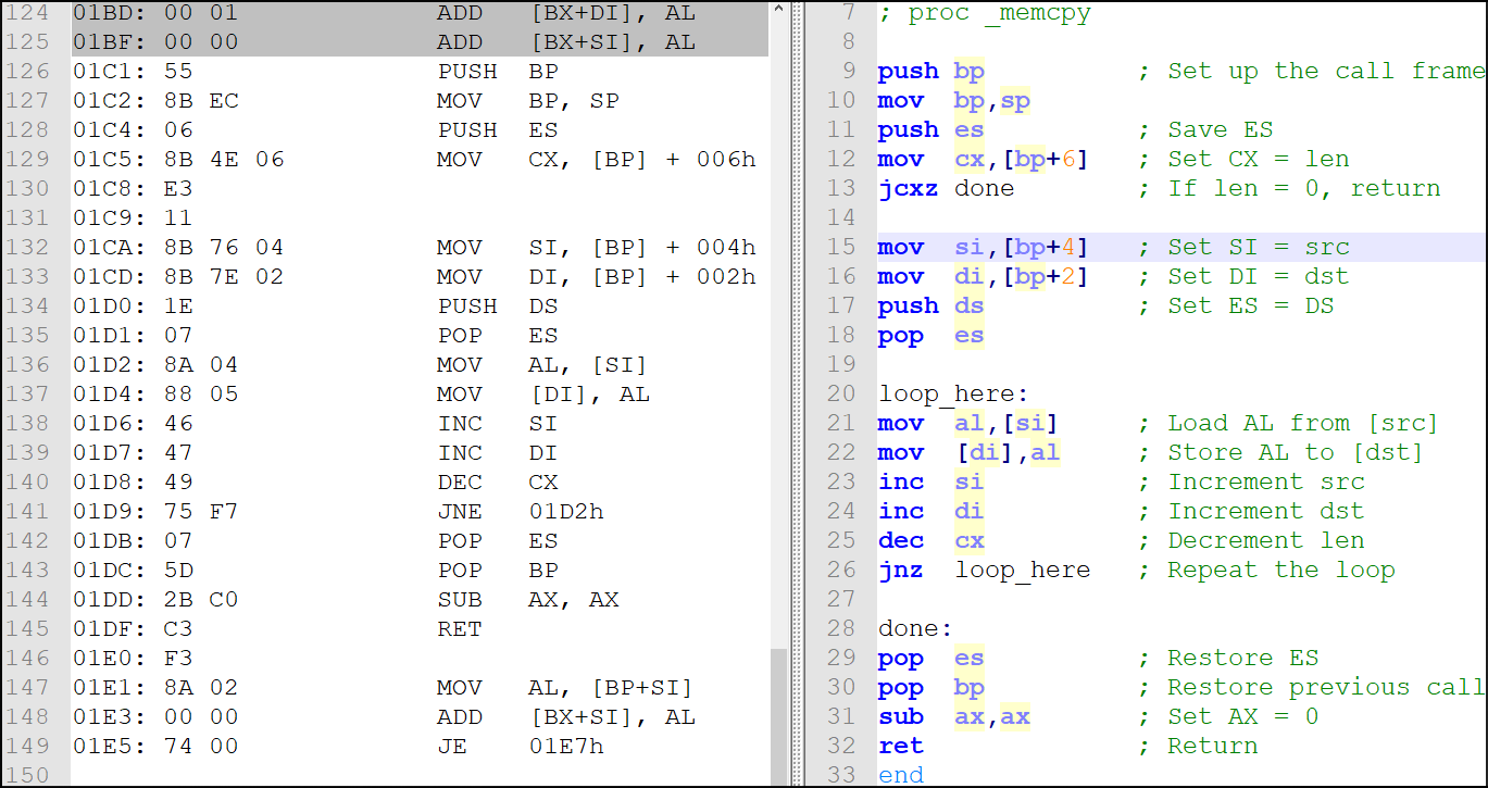 Left: Decompiled byte code, Right: original code