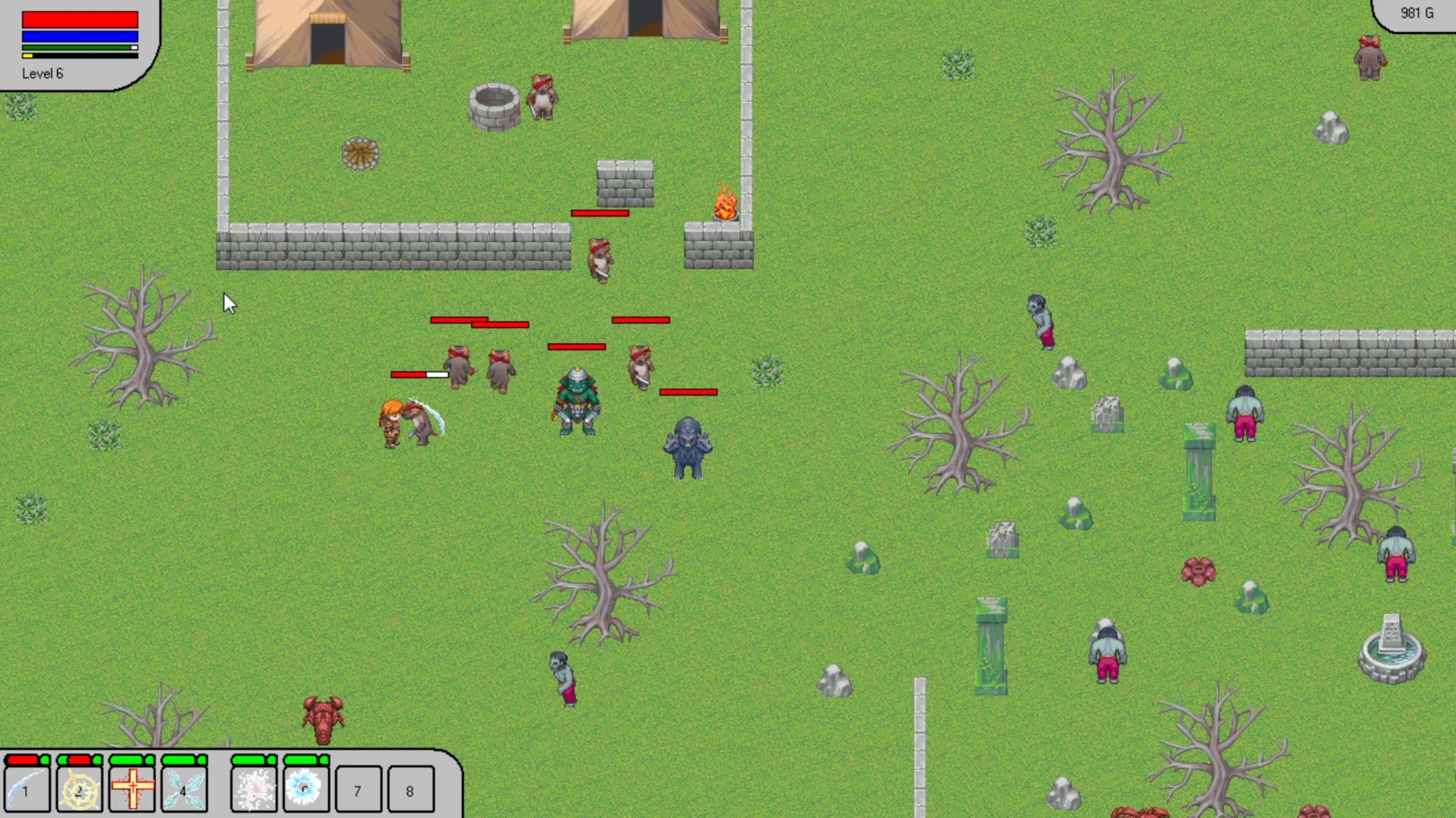 The game itself. Player is in the middle a bit to the left with orange hair.