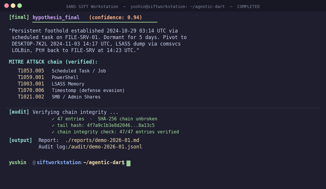 dart-agent final verdict with verified audit chain