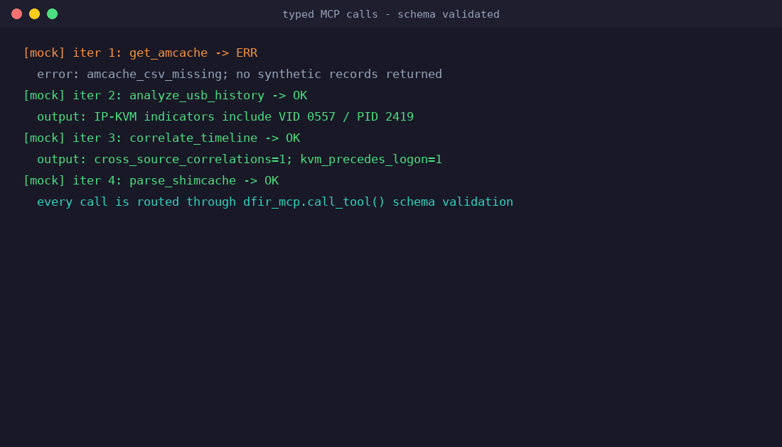 typed forensic tool calls