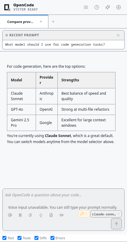 Model picker listing Claude, GPT, and Gemini models