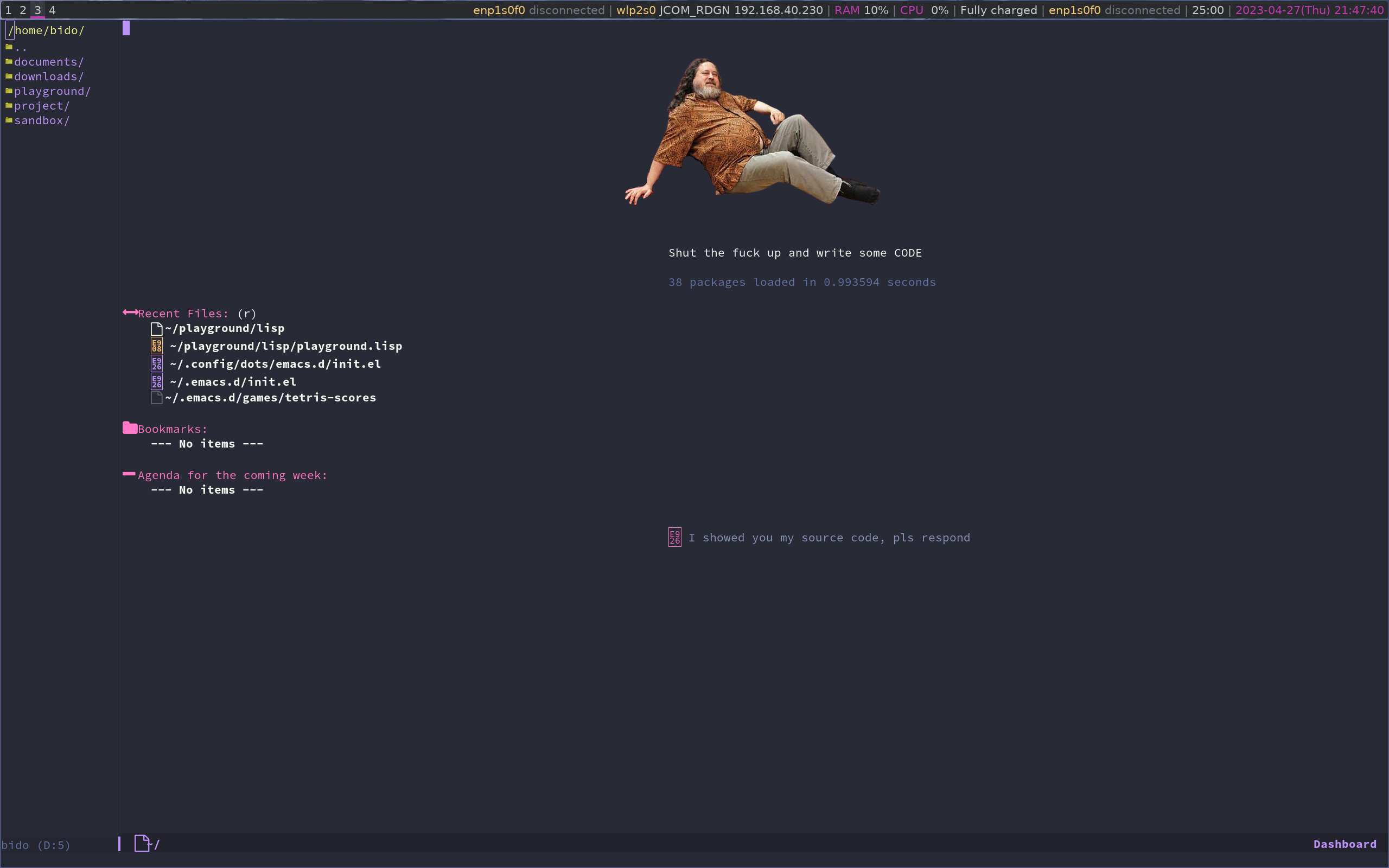 screenshot of my configured emacs