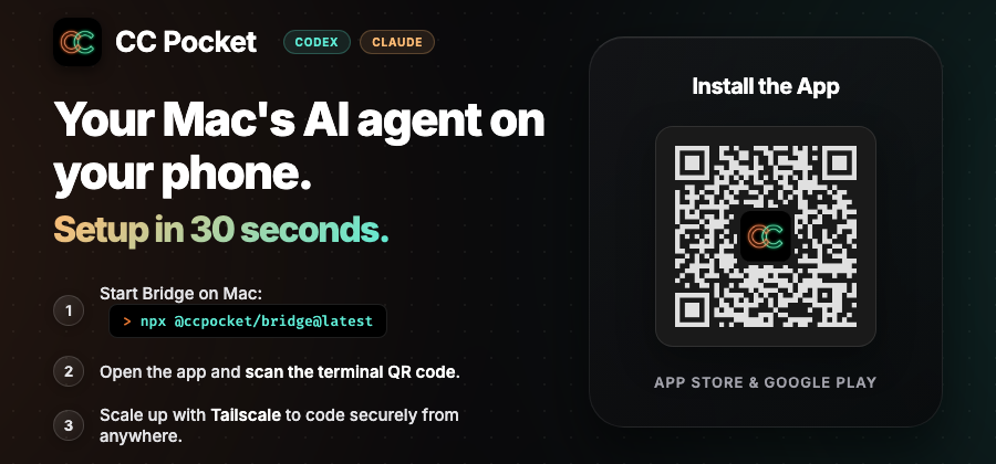 CC Pocket — setup in 30 seconds
