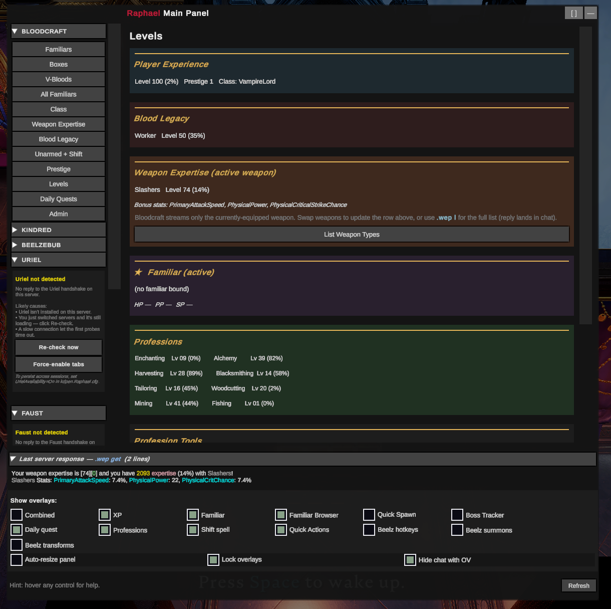 Levels tab