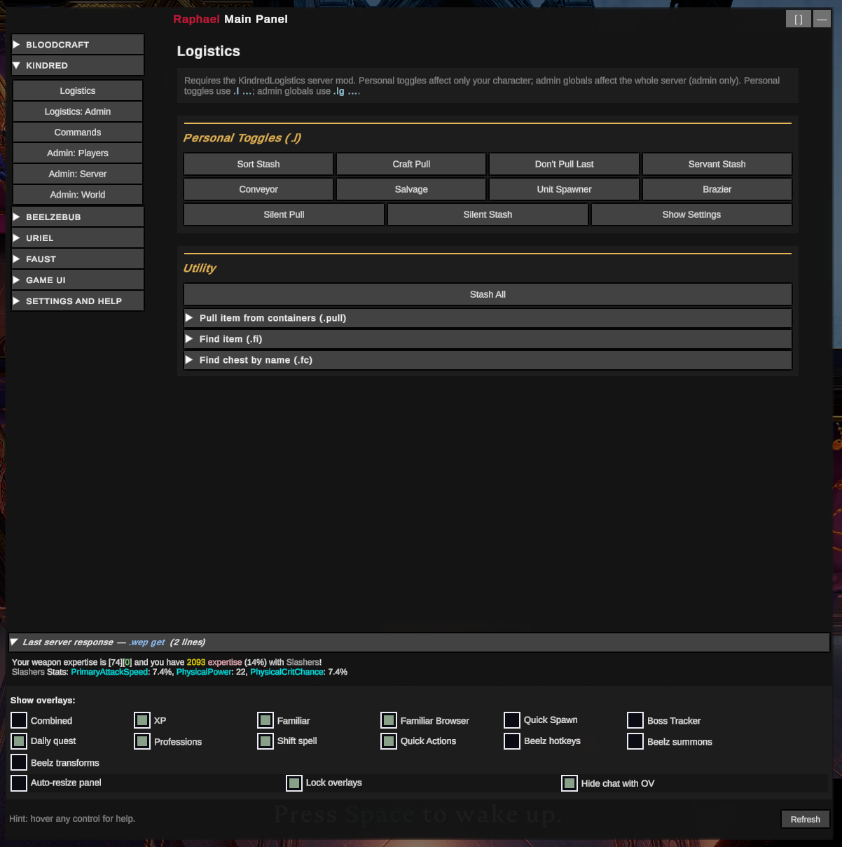 Kindred Logistics tab