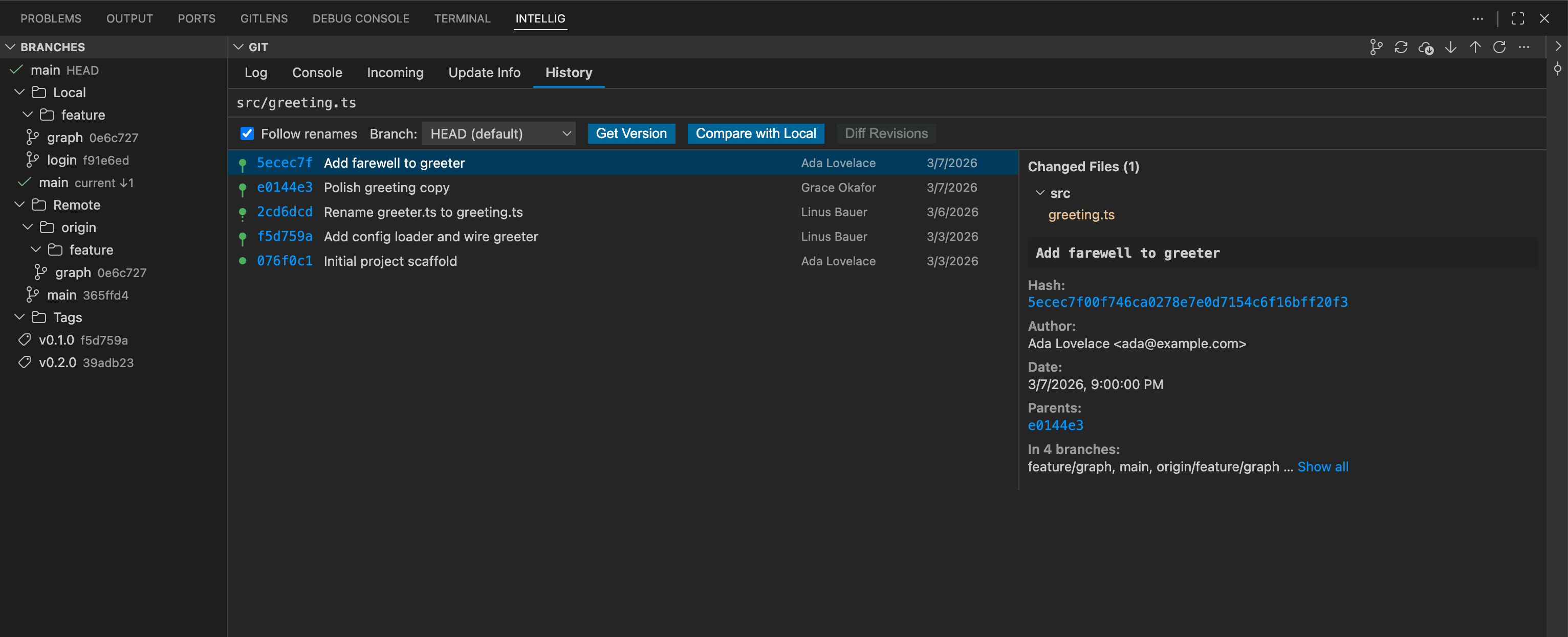 File history following a rename