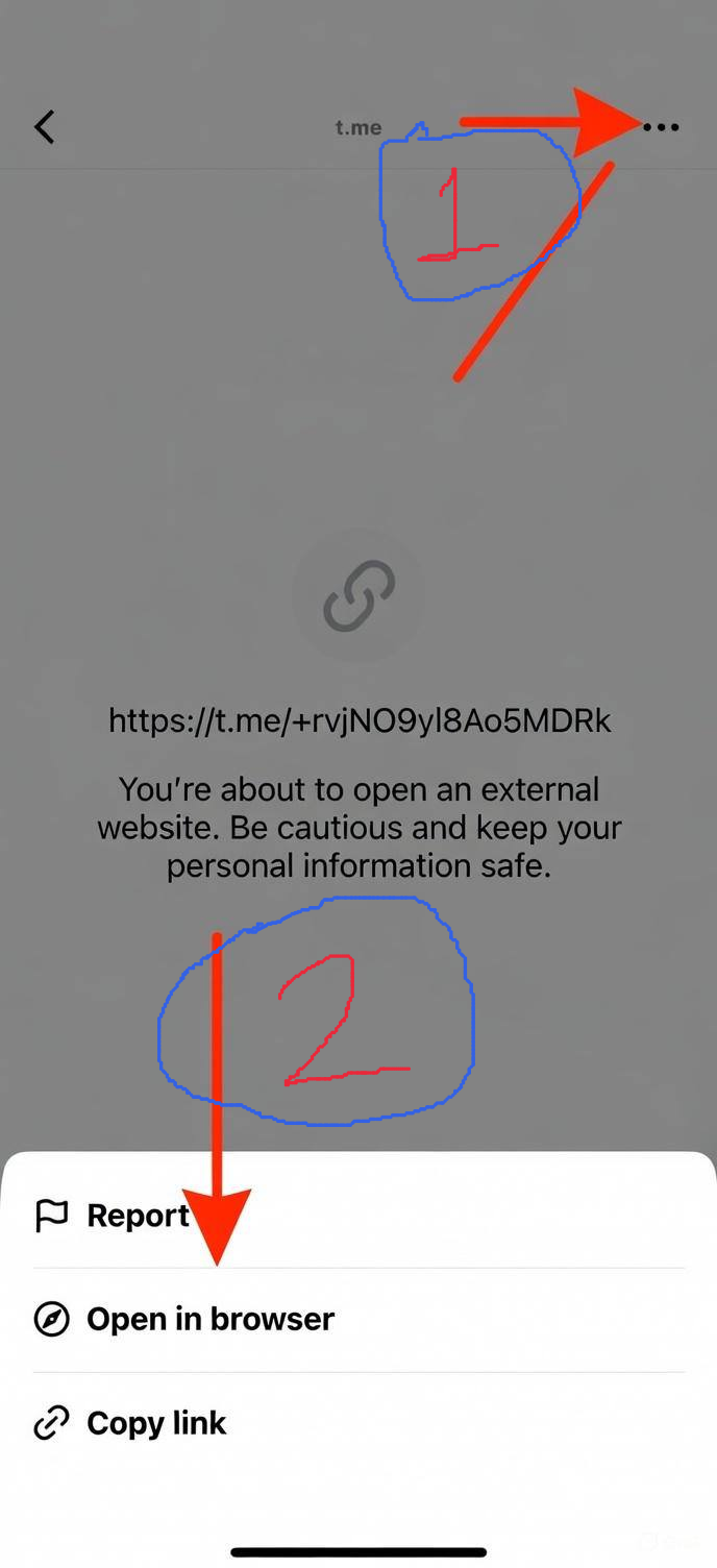 Guide: Tap three dots to open in browser