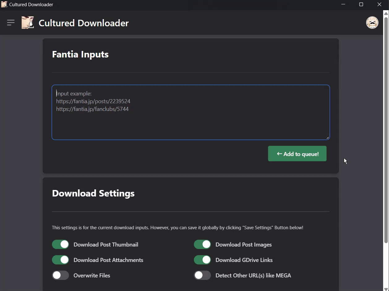 downloading Fantia demo and download queue demo