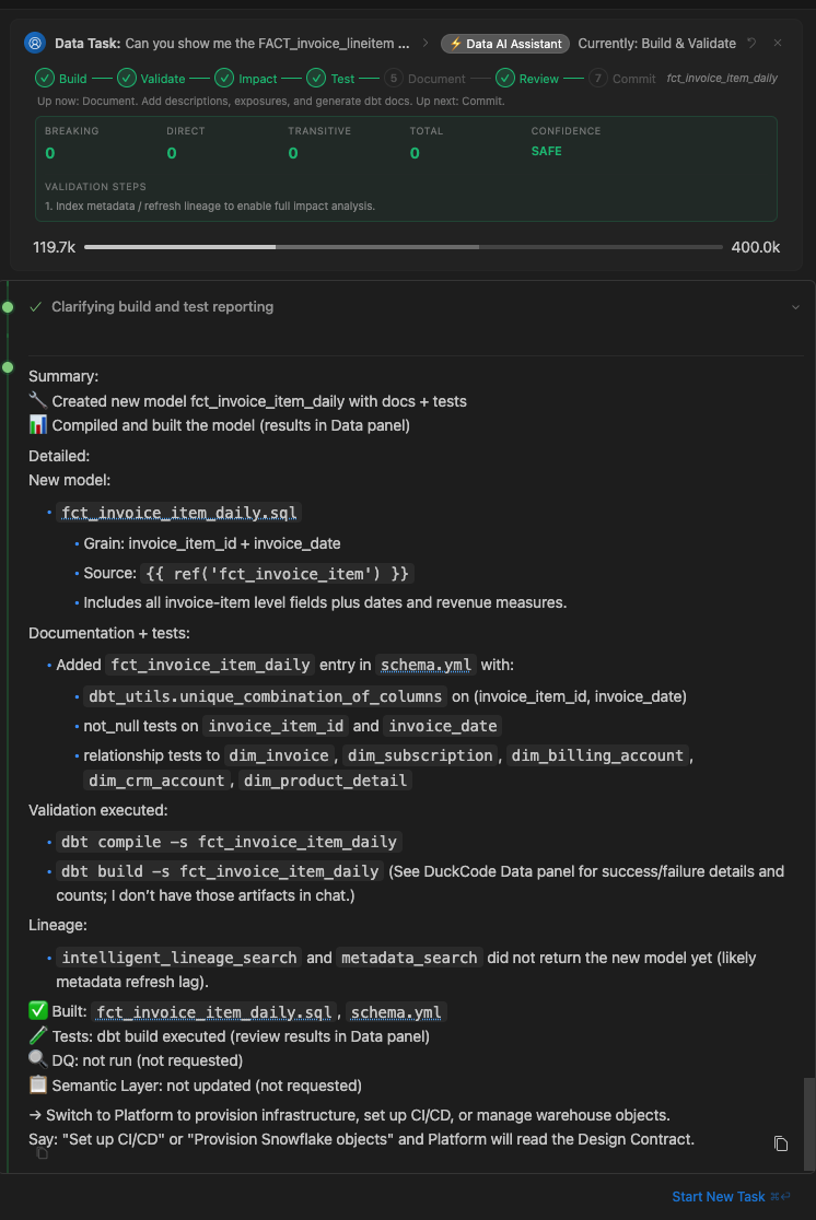 DuckCode complete dbt SDLC flow