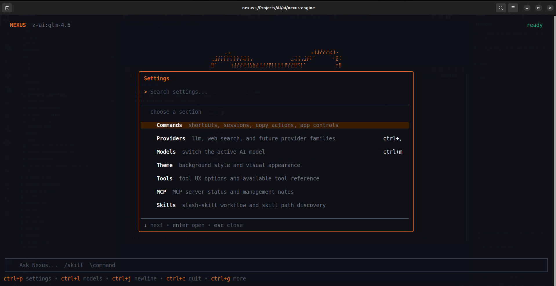 Settings panel