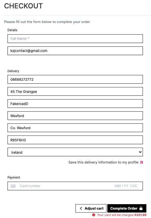 Checkout form