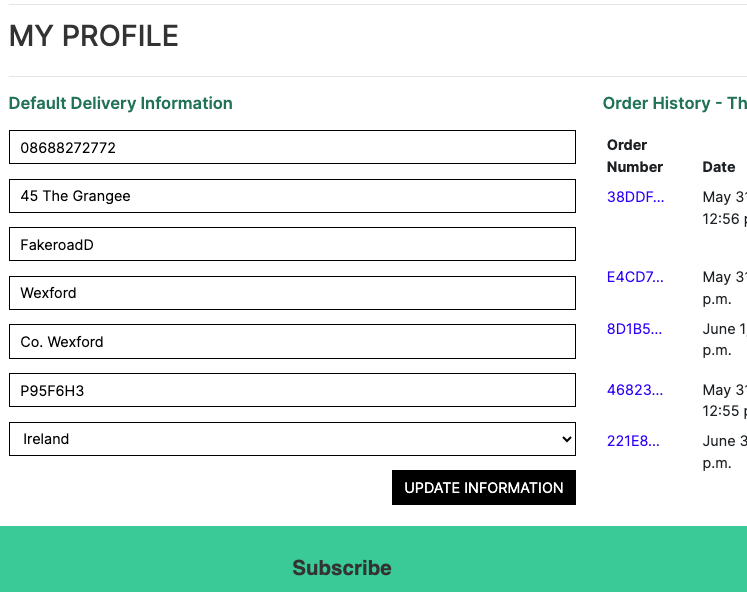 Default delivery information