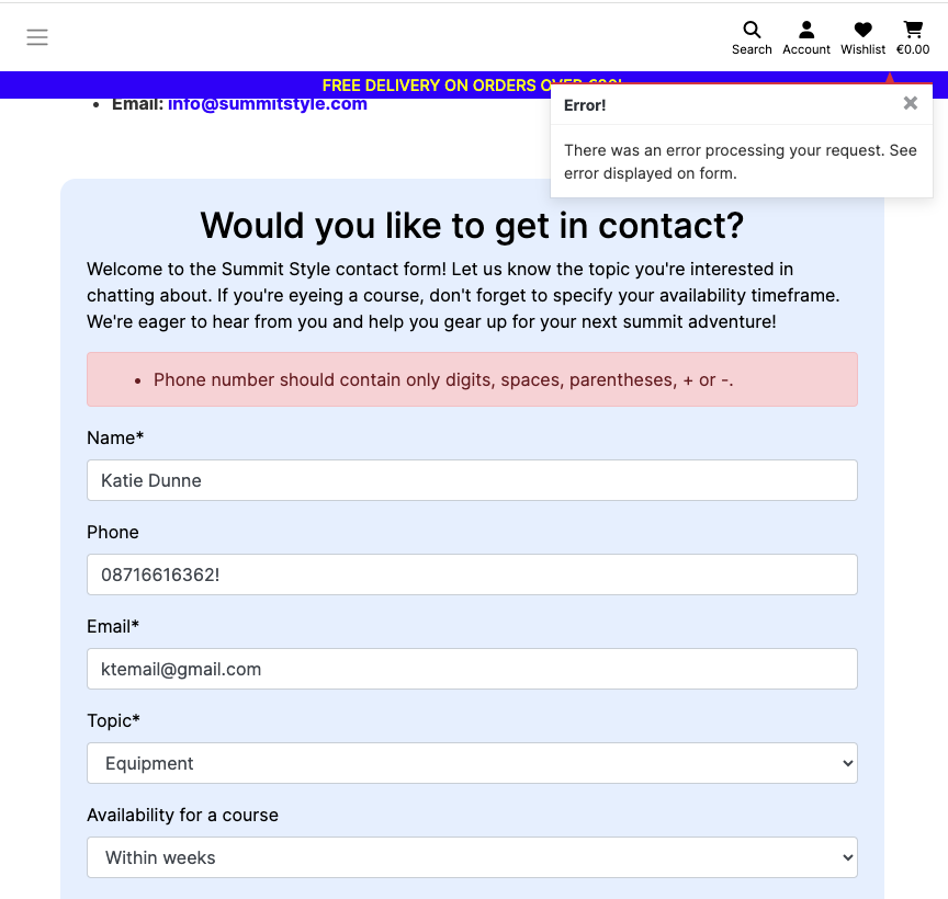 Contact form validation