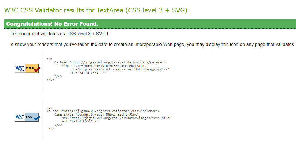 CSS Validation Result