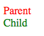 Parent child css example with two different colored divs