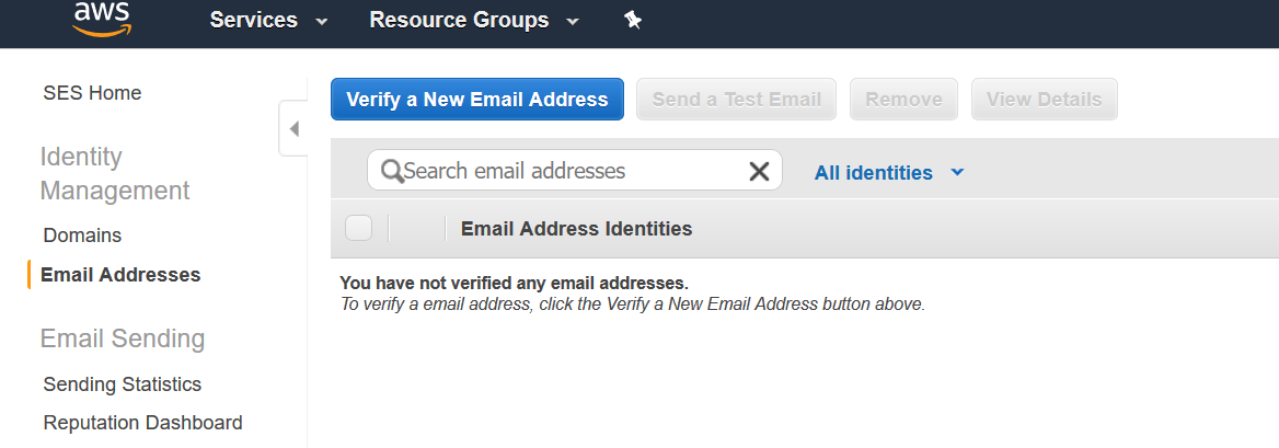AWS SES Email Addresses