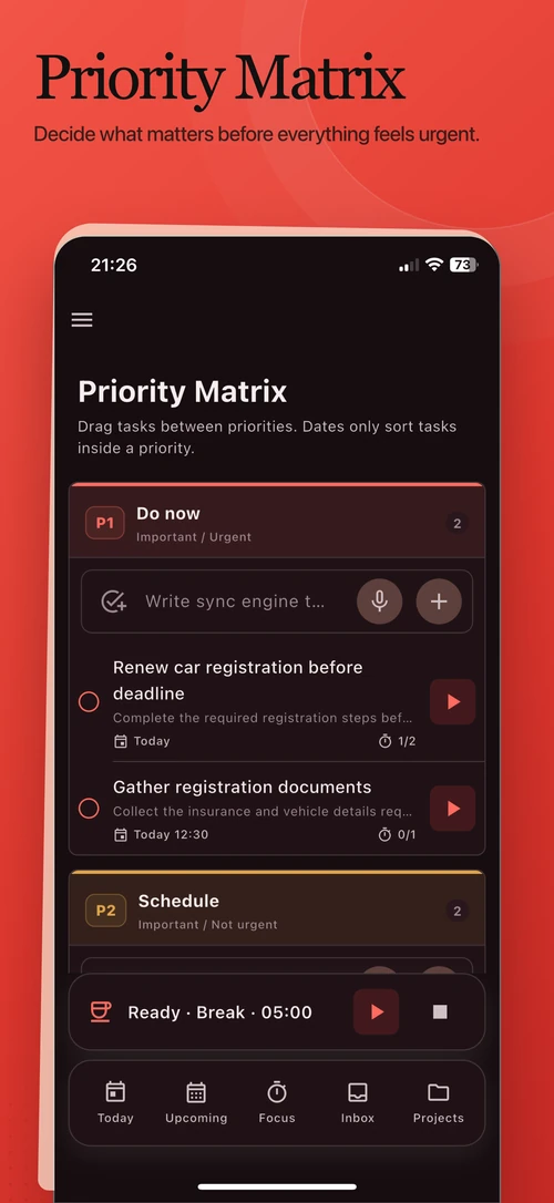 Priority matrix on mobile
